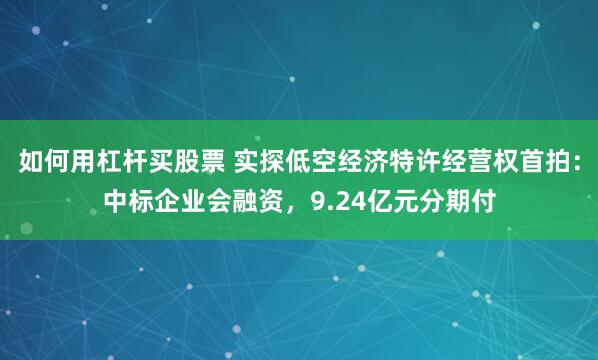 如何用杠杆买股票 实探低空经济特许经营权首拍：中标企业会融资，9.24亿元分期付