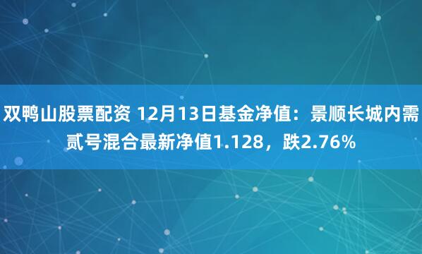 双鸭山股票配资 12月13日基金净值：景顺长城内需贰号混合最新净值1.128，跌2.76%