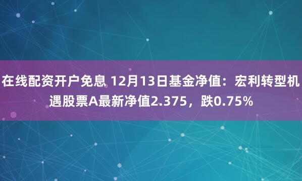 在线配资开户免息 12月13日基金净值：宏利转型机遇股票A最新净值2.375，跌0.75%