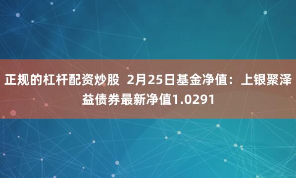 正规的杠杆配资炒股  2月25日基金净值：上银聚泽益债券最新净值1.0291